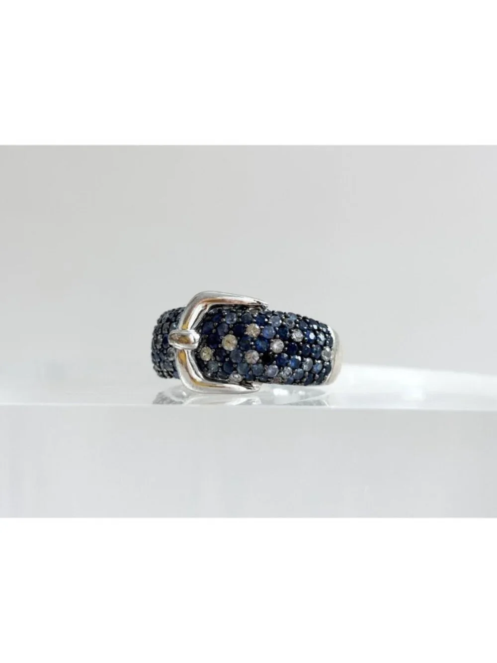 Belt Buckle Multi Shade Blue Topaz Cluster Sterling Silver 925 Vintage Ring sz 9